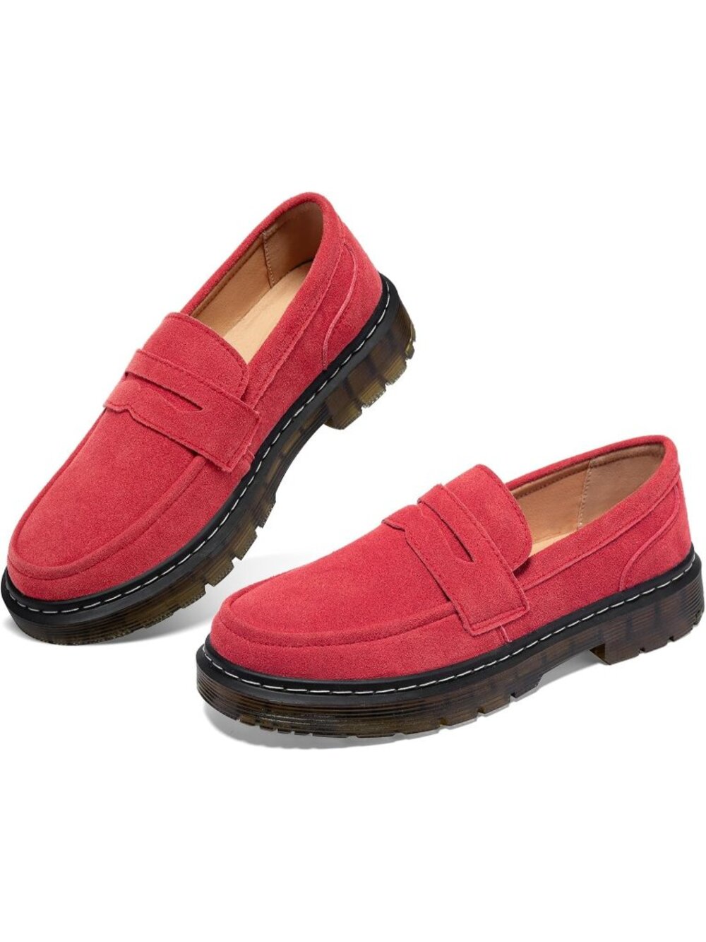 Women's Red Suede Comfort Fashion Casual Business Work Slip-On Flats Loafer